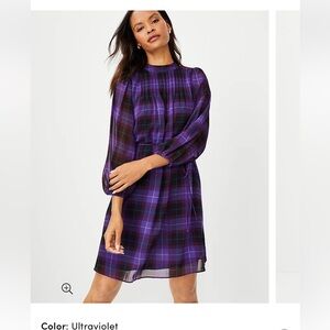 Ann Taylor Plaid Pintucked Belted Dress - NWT